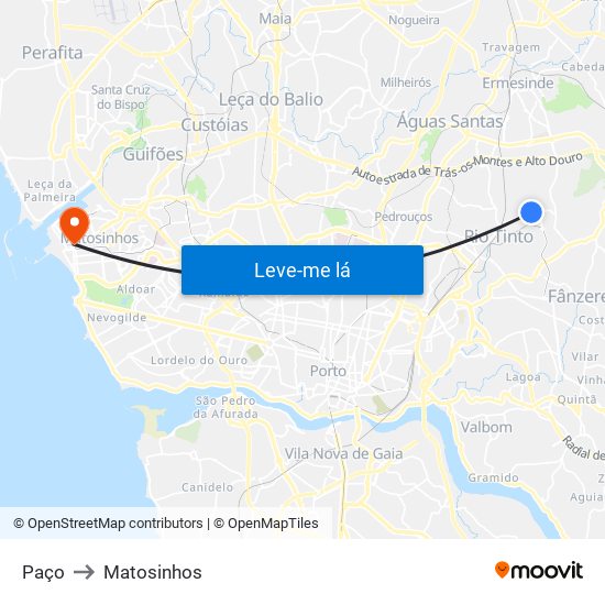 Paço to Matosinhos map