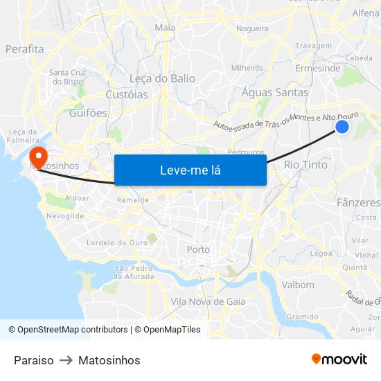 Paraiso to Matosinhos map