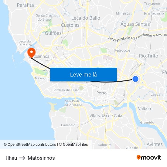 Ilhéu to Matosinhos map