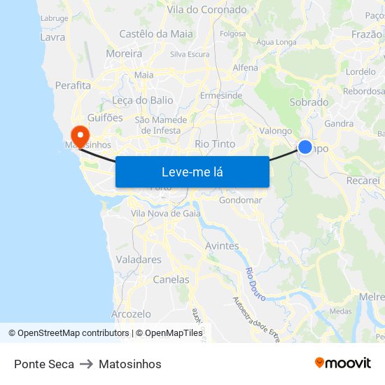 Ponte Seca to Matosinhos map