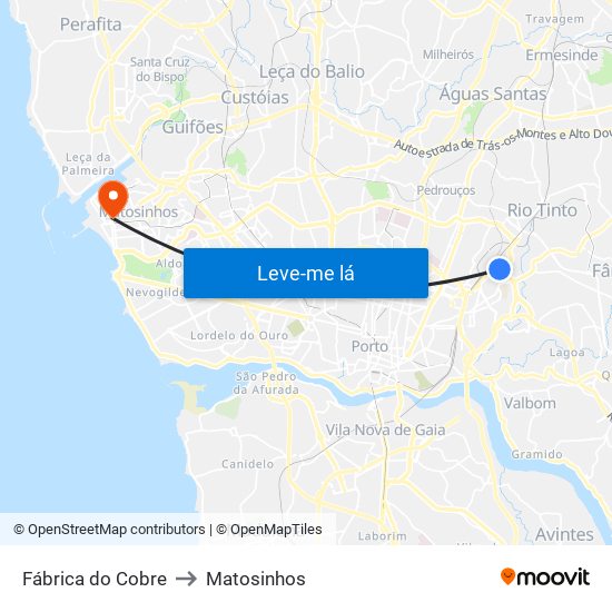 Fábrica do Cobre to Matosinhos map