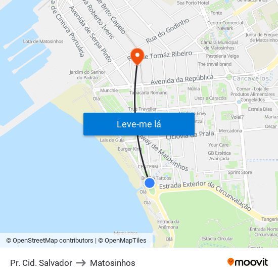 Pr. Cid. Salvador to Matosinhos map