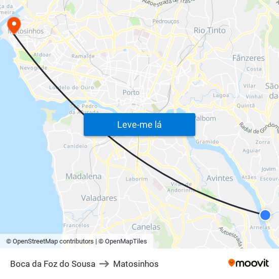 Boca da Foz do Sousa to Matosinhos map