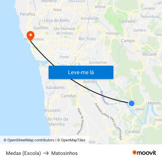 Medas (Escola) to Matosinhos map