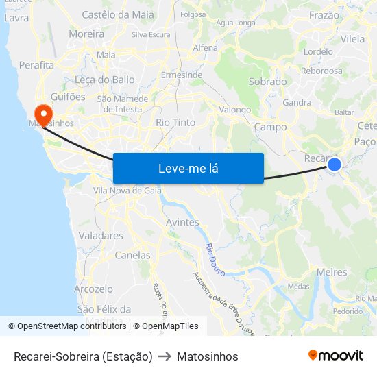 Recarei-Sobreira (Estação) to Matosinhos map