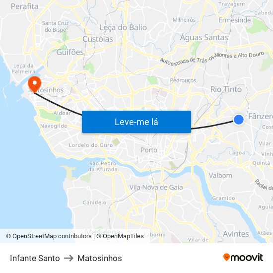 Infante Santo to Matosinhos map