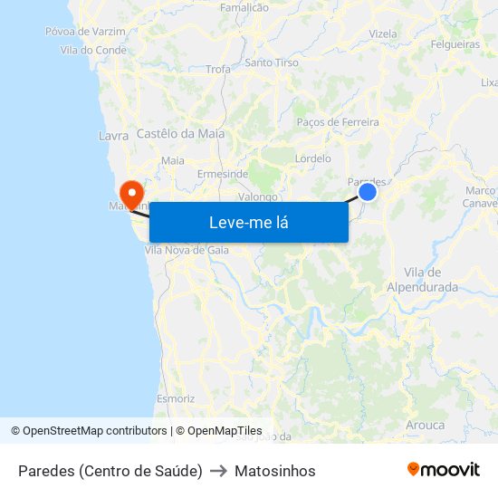 Paredes (Centro de Saúde) to Matosinhos map