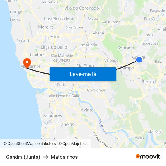 Gandra (Junta) to Matosinhos map