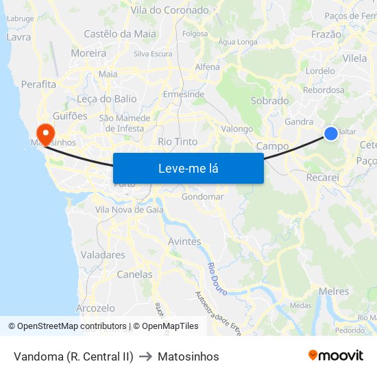 Vandoma (R.Central II) to Matosinhos map