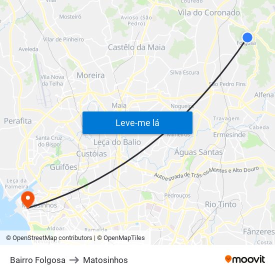 Bairro Folgosa to Matosinhos map