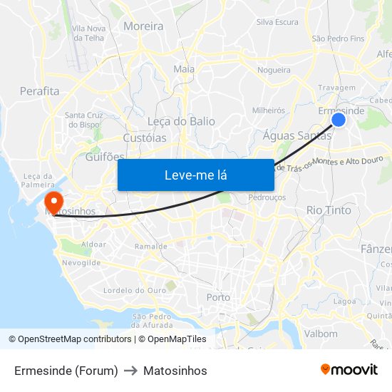 Ermesinde (Forum) to Matosinhos map