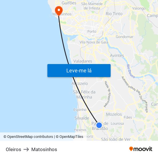 Oleiros to Matosinhos map