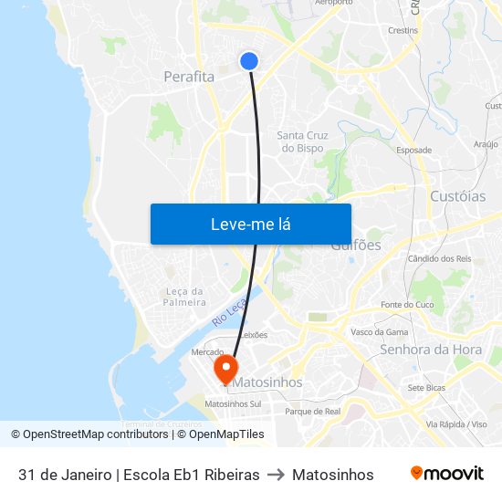 31 de Janeiro | Escola Eb1 Ribeiras to Matosinhos map