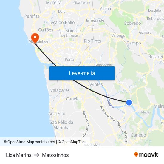 Lixa Marina to Matosinhos map