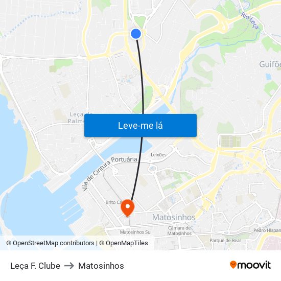 Leça F. Clube to Matosinhos map