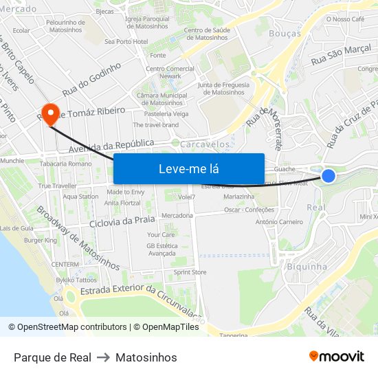 Parque de Real to Matosinhos map