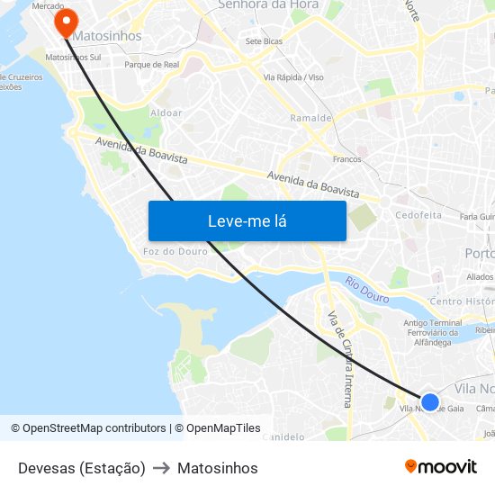 Devesas (Estação) to Matosinhos map