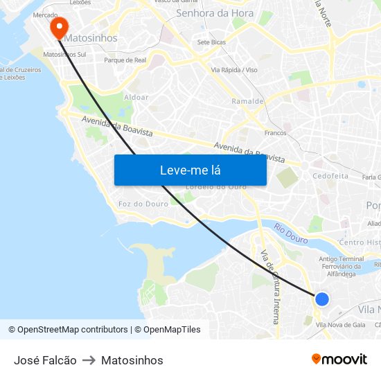 José Falcão to Matosinhos map