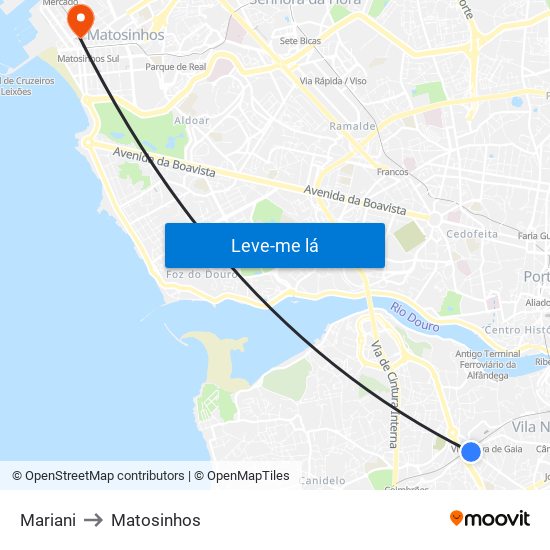 Mariani to Matosinhos map