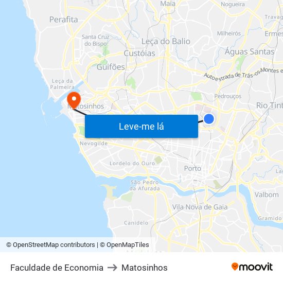 Faculdade de Economia to Matosinhos map