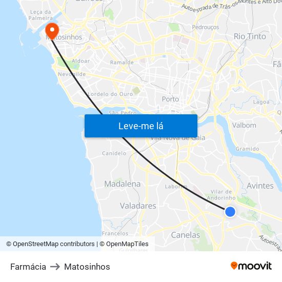 Farmácia to Matosinhos map
