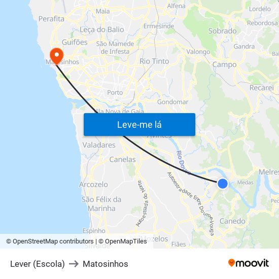 Lever (Escola) to Matosinhos map