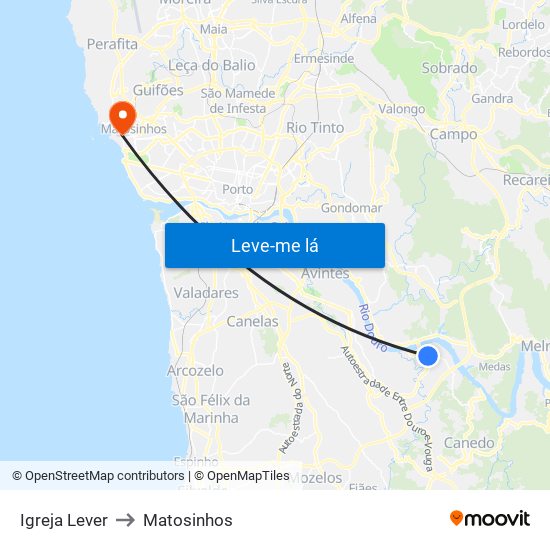 Igreja Lever to Matosinhos map