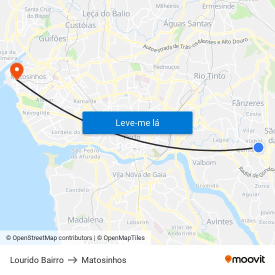 Lourido Bairro to Matosinhos map