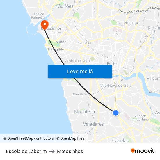 Escola de Laborim to Matosinhos map