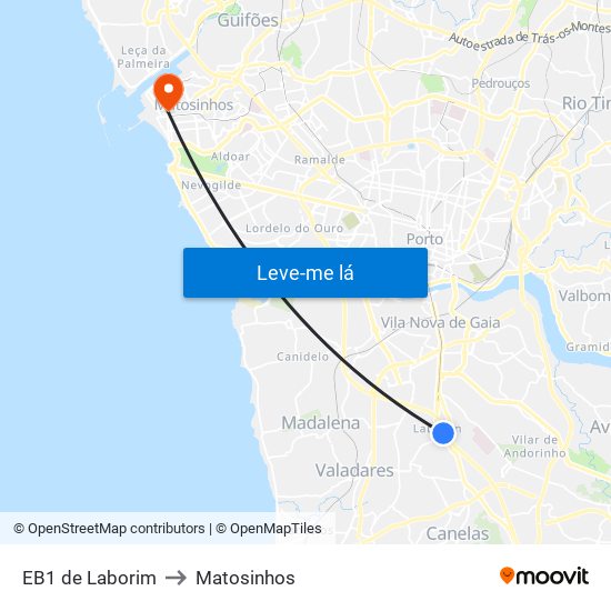 EB1 de Laborim to Matosinhos map