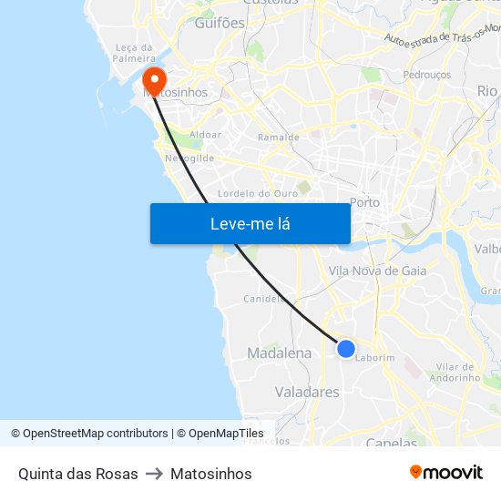 Quinta das Rosas to Matosinhos map