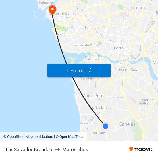 Lar Salvador Brandão to Matosinhos map
