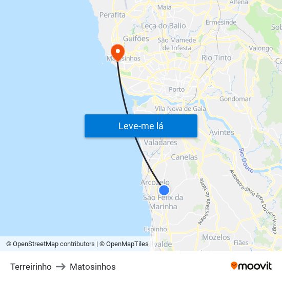 Terreirinho to Matosinhos map