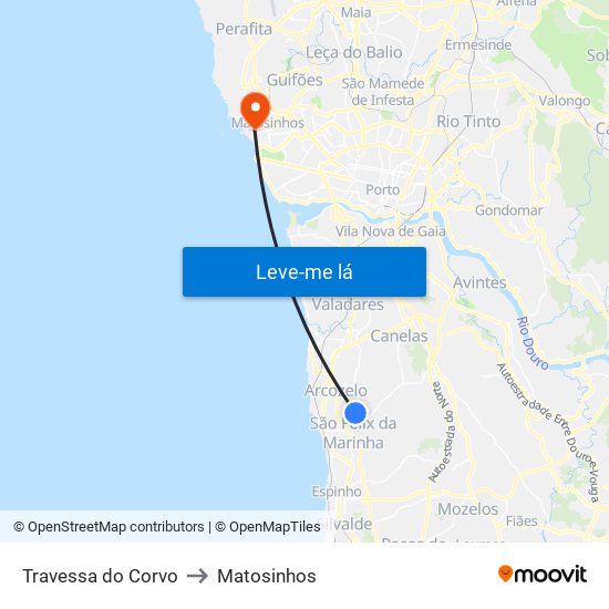 Travessa do Corvo to Matosinhos map