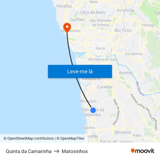 Quinta da Camarinha to Matosinhos map