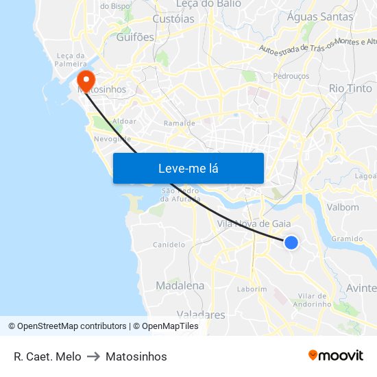 R. Caet. Melo to Matosinhos map