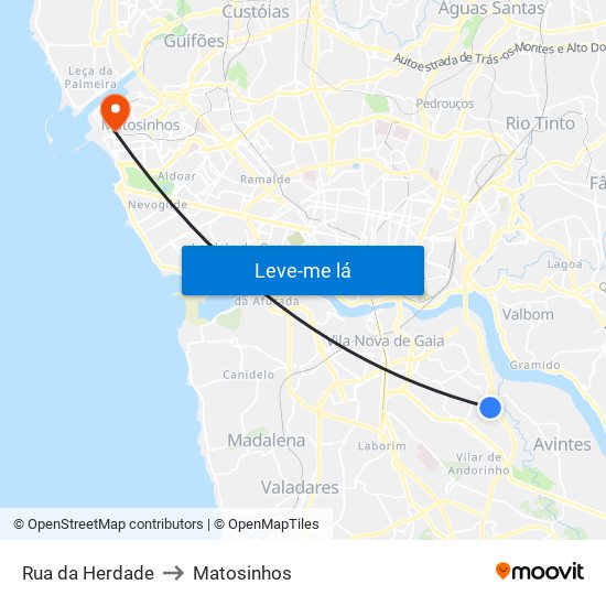 Rua da Herdade to Matosinhos map