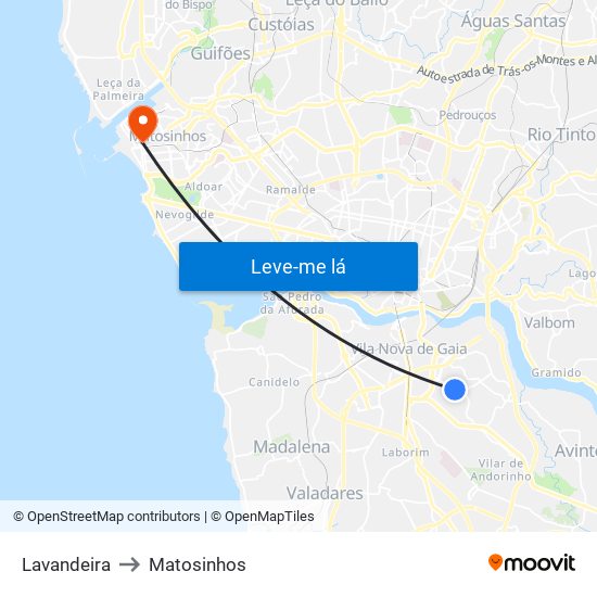 Lavandeira to Matosinhos map