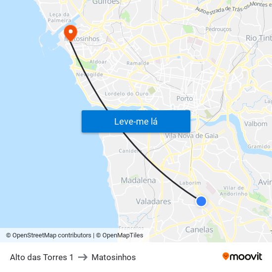 Alto das Torres 1 to Matosinhos map