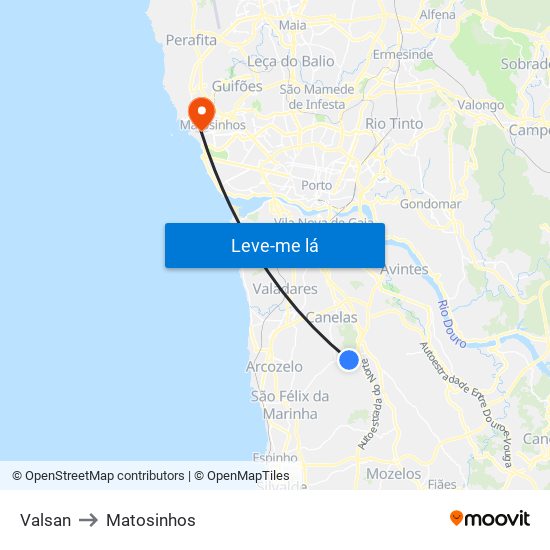 Valsan to Matosinhos map