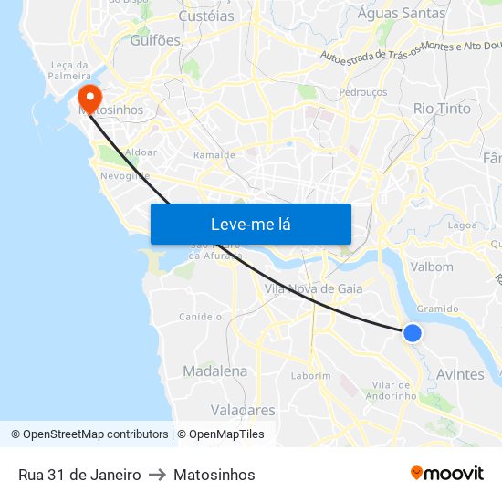 Rua 31 de Janeiro to Matosinhos map
