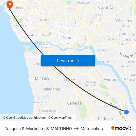 Tanques S. Martinho - S. MARTINHO to Matosinhos map