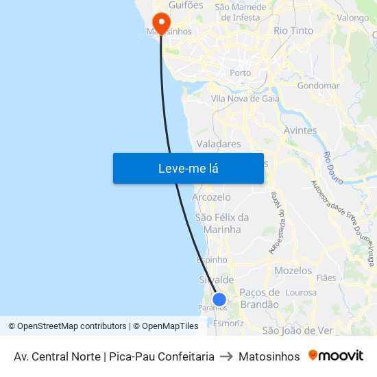 Av. Central Norte to Matosinhos map