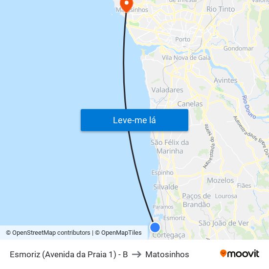 Esmoriz (Avenida da Praia 2) to Matosinhos map