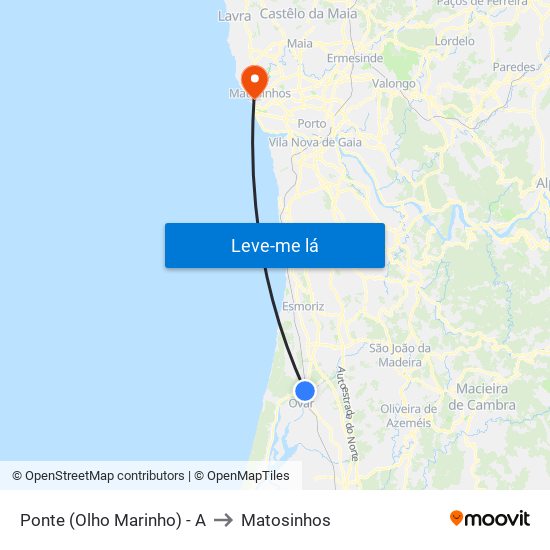 Ponte (Olho Marinho) - A to Matosinhos map
