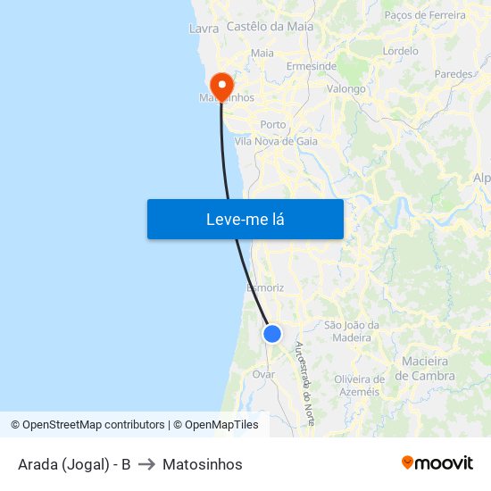 Arada (Jogal) - B to Matosinhos map