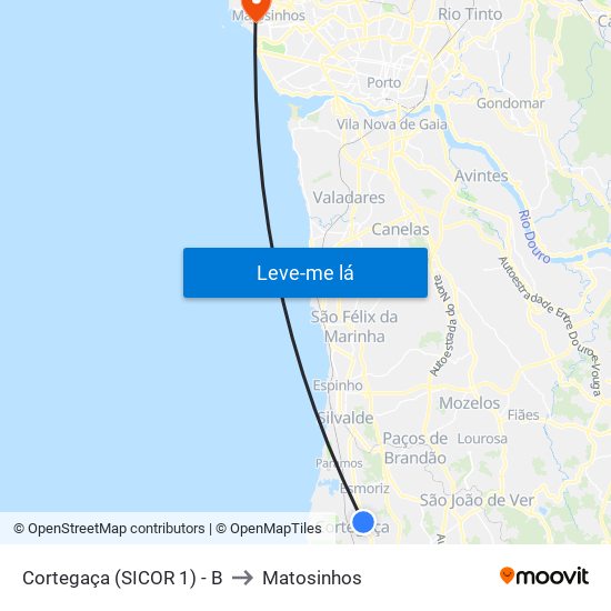 Cortegaça (SICOR) to Matosinhos map