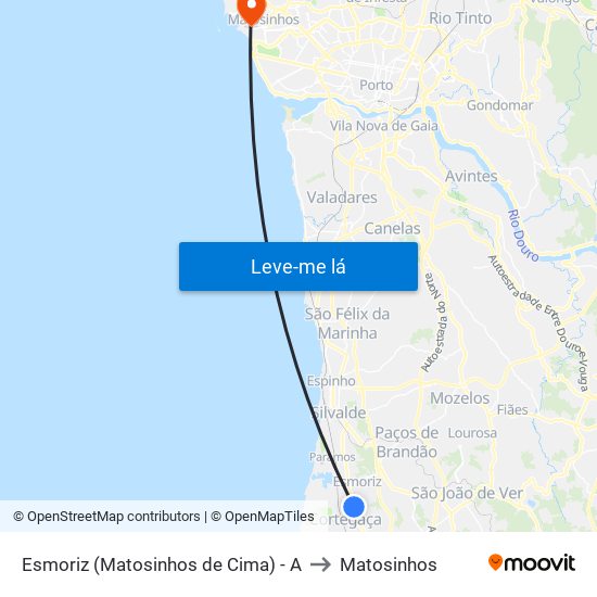 Esmoriz (Matosinhos de Cima) - A to Matosinhos map