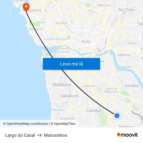 Largo do Casal to Matosinhos map