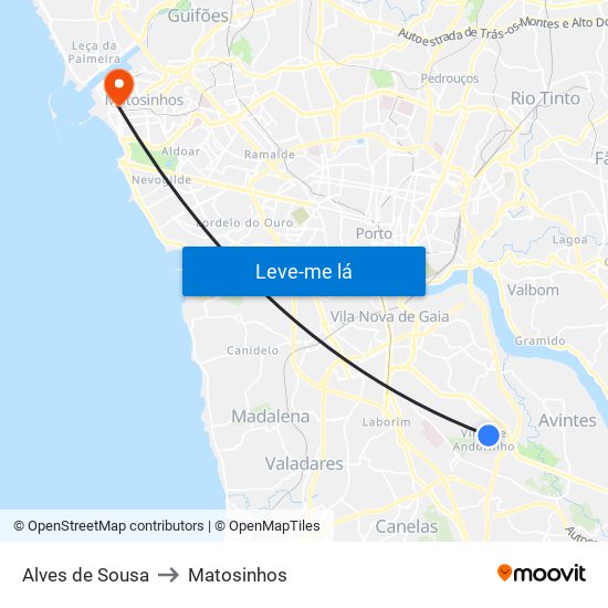 Alves de Sousa to Matosinhos map